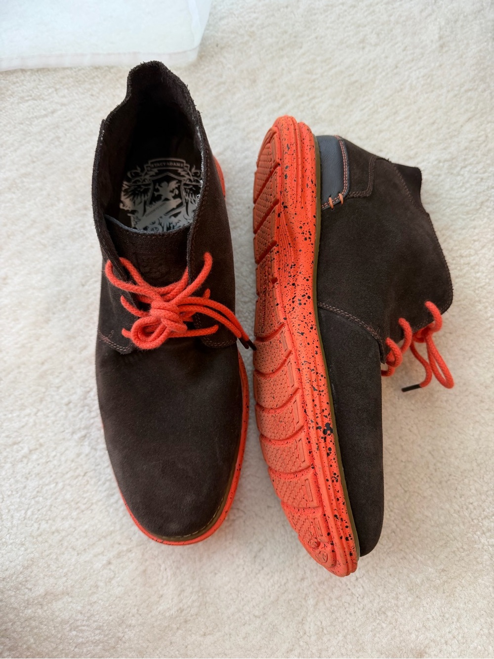 Stacy Adams Dark Brown Suede Chukka Boots with Orange Soles